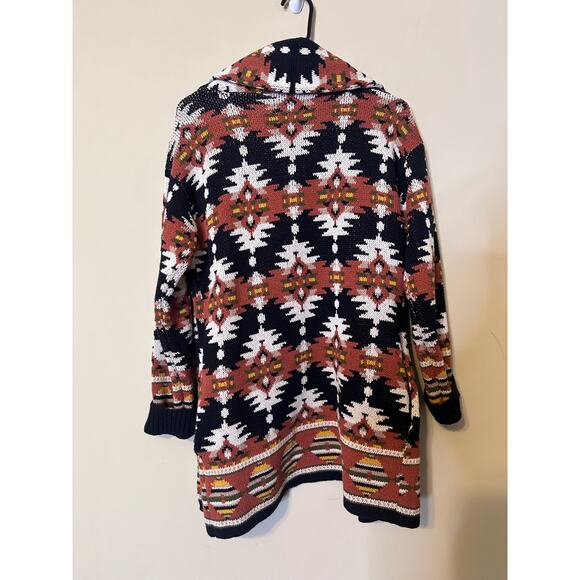Lucky Brand Sweater Aztec Southwestern Open Front Shawl Collar Black Women's S/P - Picture 4 of 5